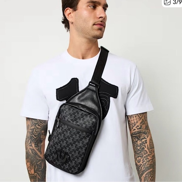 True Religion Other - True Religion Sling Bag Grey Black Monogram Logo Crossbody Phone/Wallet NWT